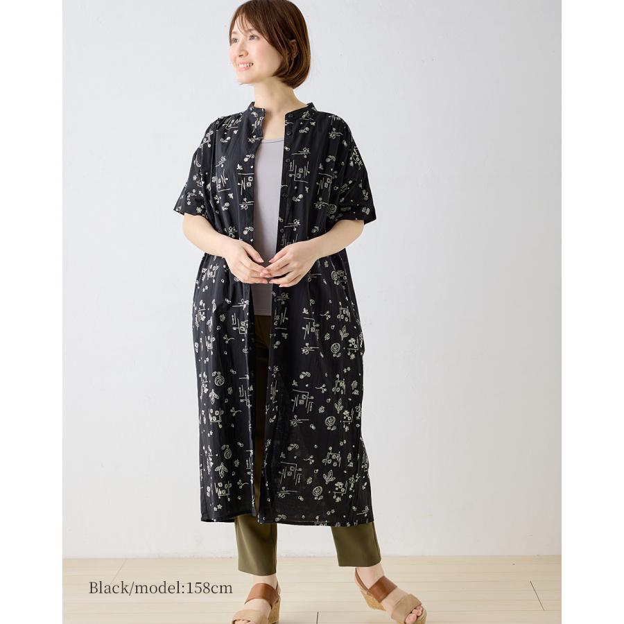 プリントワンピース シャツワンピース 綿100％ コットン 半袖 花柄 アート インド綿 トップス レディース ゆったり 綿 ナチュラル カジュアル 体型カバー 五分袖 |  | 15