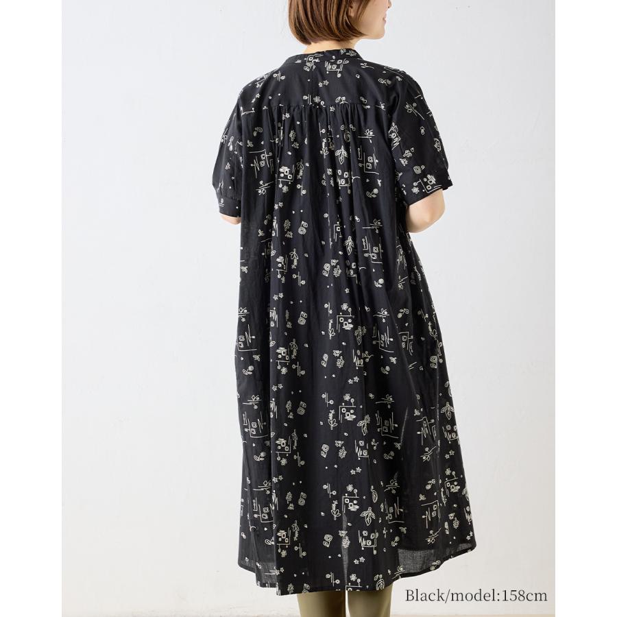 プリントワンピース シャツワンピース 綿100％ コットン 半袖 花柄 アート インド綿 トップス レディース ゆったり 綿 ナチュラル カジュアル 体型カバー 五分袖 |  | 16