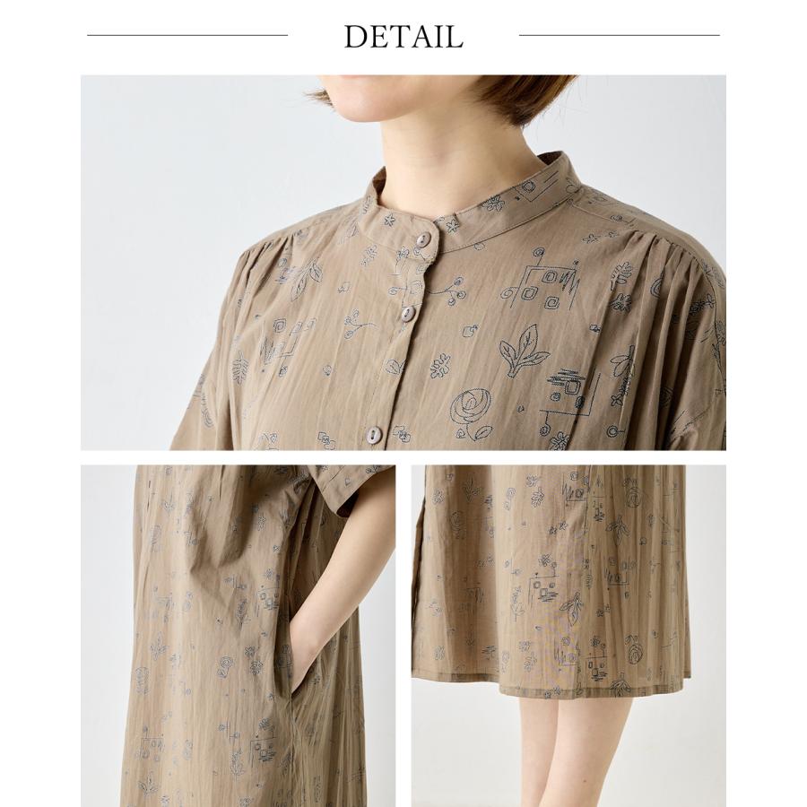 プリントワンピース シャツワンピース 綿100％ コットン 半袖 花柄 アート インド綿 トップス レディース ゆったり 綿 ナチュラル カジュアル 体型カバー 五分袖 |  | 17