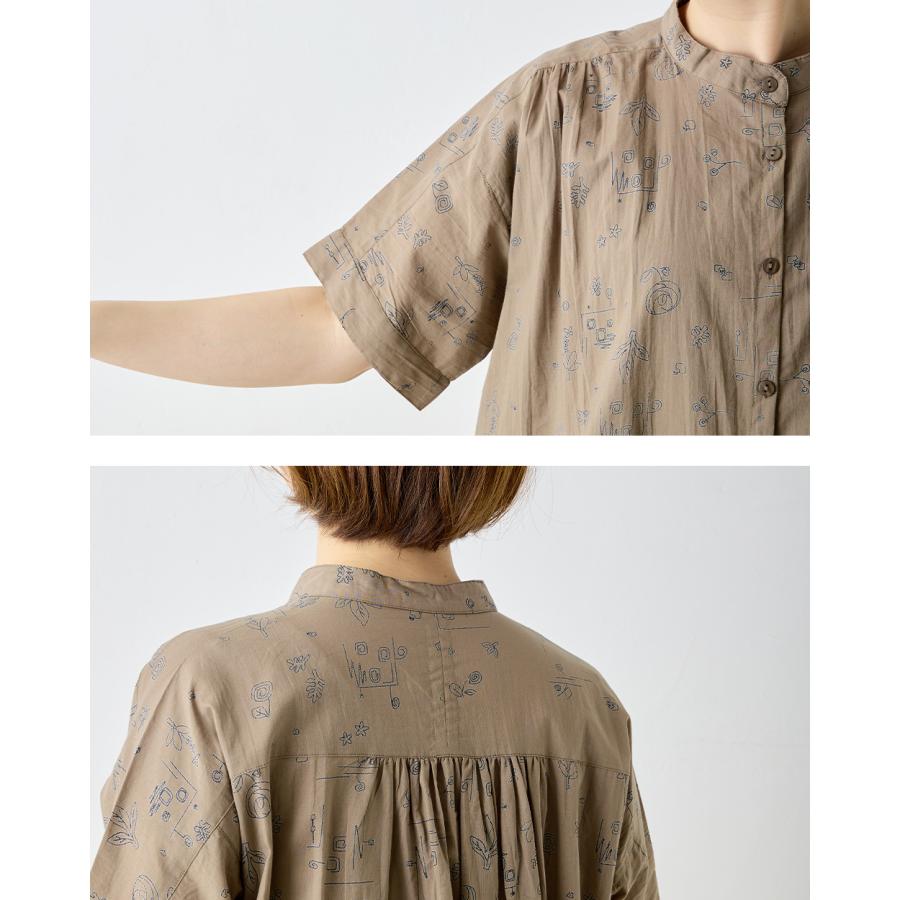 プリントワンピース シャツワンピース 綿100％ コットン 半袖 花柄 アート インド綿 トップス レディース ゆったり 綿 ナチュラル カジュアル 体型カバー 五分袖 |  | 18