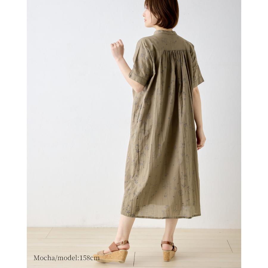 プリントワンピース シャツワンピース 綿100％ コットン 半袖 花柄 アート インド綿 トップス レディース ゆったり 綿 ナチュラル カジュアル 体型カバー 五分袖 |  | 08