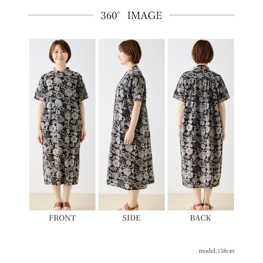 シャツ ワンピース プリント 綿100％ コットン 半袖 花柄 大花柄