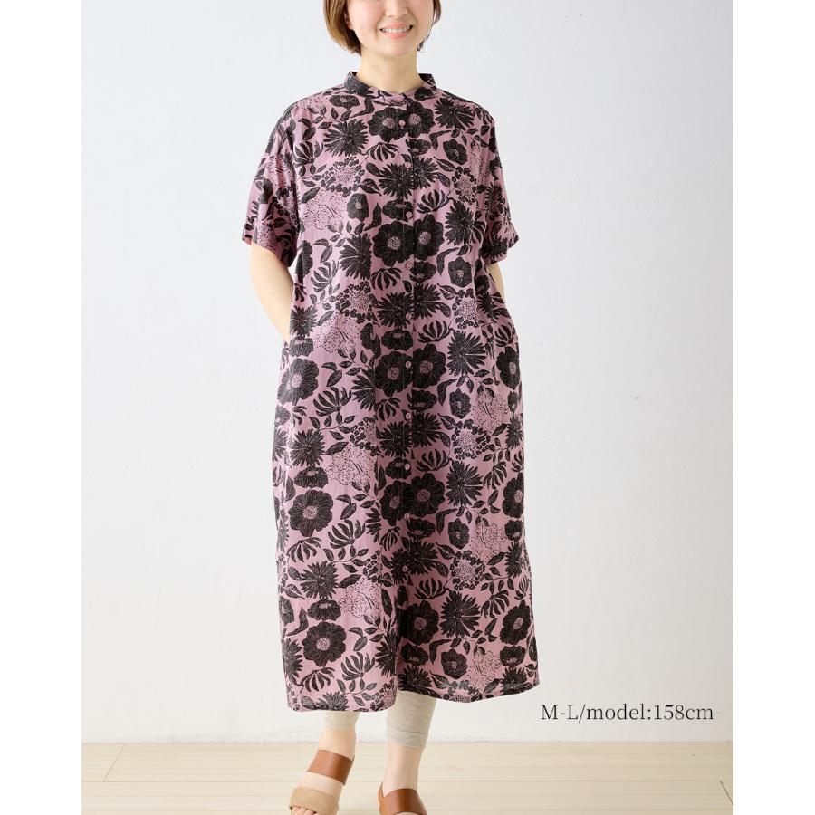 シャツ ワンピース プリント 綿100％ コットン 半袖 花柄 大花柄