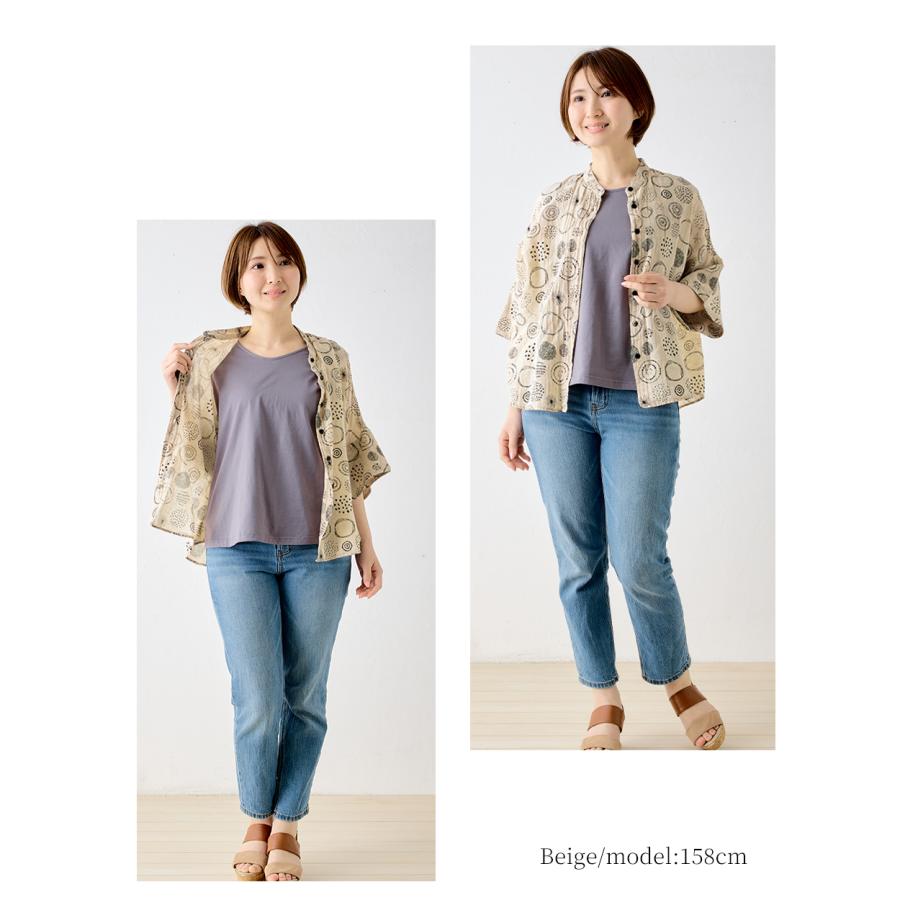 インド綿 プリント シャツ ブラウス ドット 水玉 アシッドウォッシュ加工 無地 半袖 ナチュラル レディース ゆったり 体型カバー エスニック リラックスウェア |  | 11