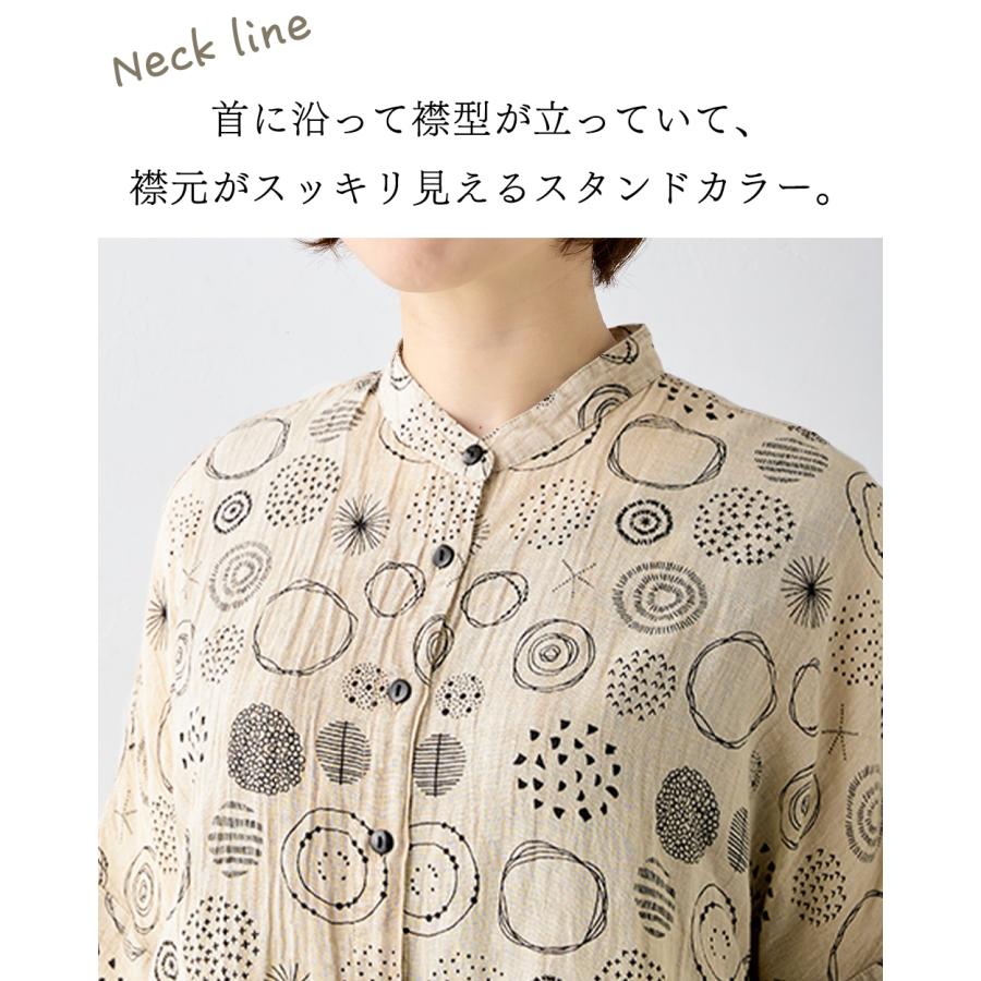 インド綿 プリント シャツ ブラウス ドット 水玉 アシッドウォッシュ