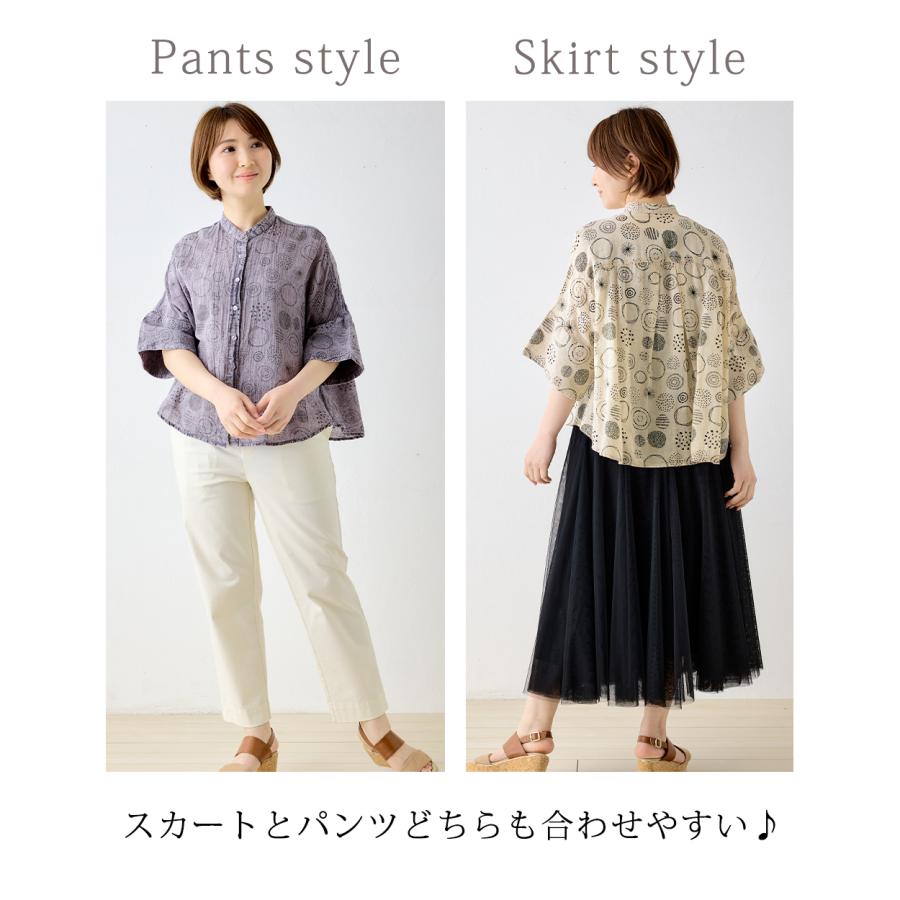 インド綿 プリント シャツ ブラウス ドット 水玉 アシッドウォッシュ加工 無地 半袖 ナチュラル レディース ゆったり 体型カバー エスニック リラックスウェア |  | 02