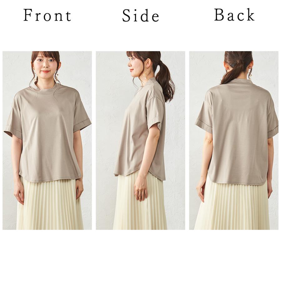 日本製 汗ジミ防止 tシャツ レディース 接触冷感 UVカット 綿100% 夏 半袖 綿 白 半袖シャツ モックネック 無地 シャツ 3190682 |  | 25