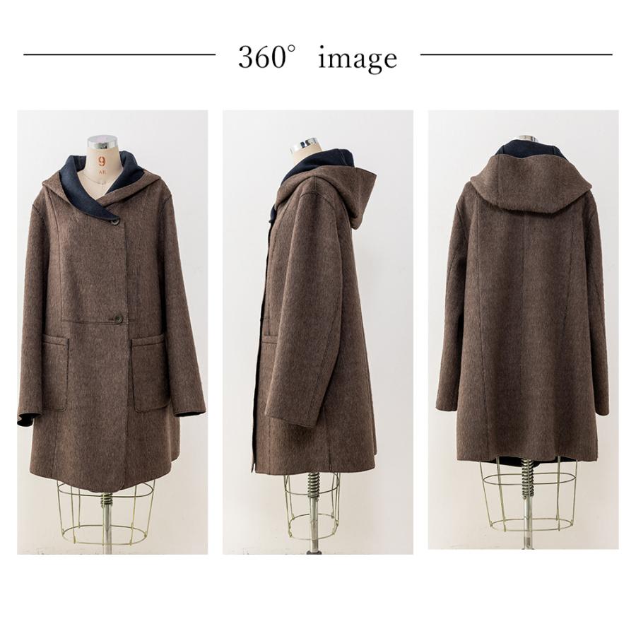 日本製 メリノウール 尾州織り ロングコート ウール シャギー フード