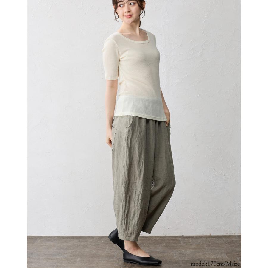 匠の技 東炊き シャツ 日本製 麻 ワイドパンツ 麻100％ M L ゆったり 洗い生地 リネン ファッション レディース 春 夏 秋 ガウチョパンツ_14