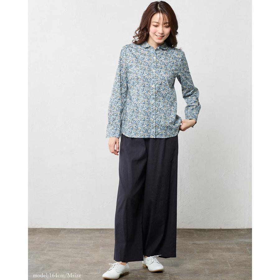 リバティ シャツ襟 日本製 プリント 綿100％ ラウンドカラー