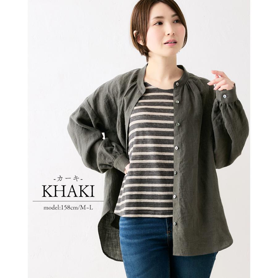 匠の技 東炊き シャツ 日本製 麻 ブラウス 麻100％ スタンドカラー