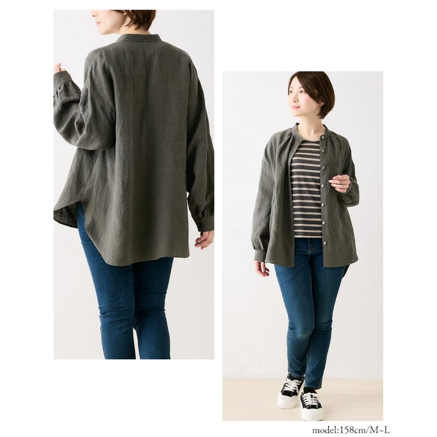 匠の技 東炊き シャツ 日本製 麻 ブラウス 麻100％ スタンドカラー