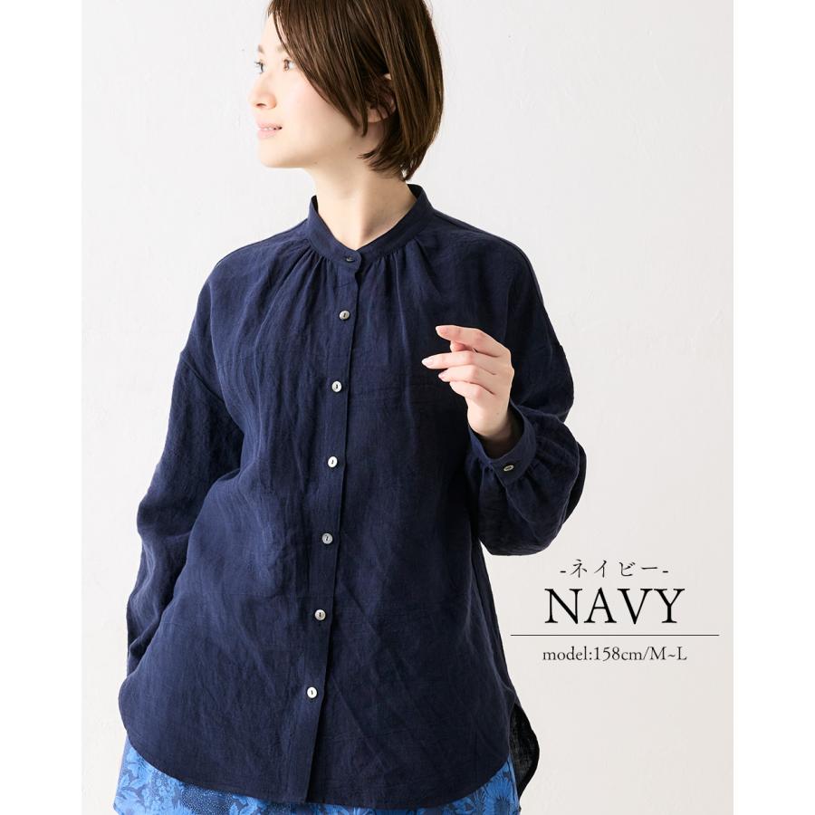 匠の技 東炊き シャツ 日本製 麻 ブラウス 麻100％ スタンドカラー