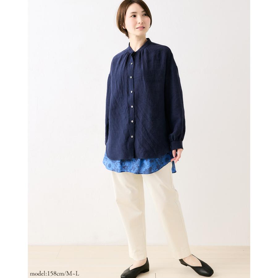 匠の技 東炊き シャツ 日本製 麻 ブラウス 麻100％ スタンドカラー