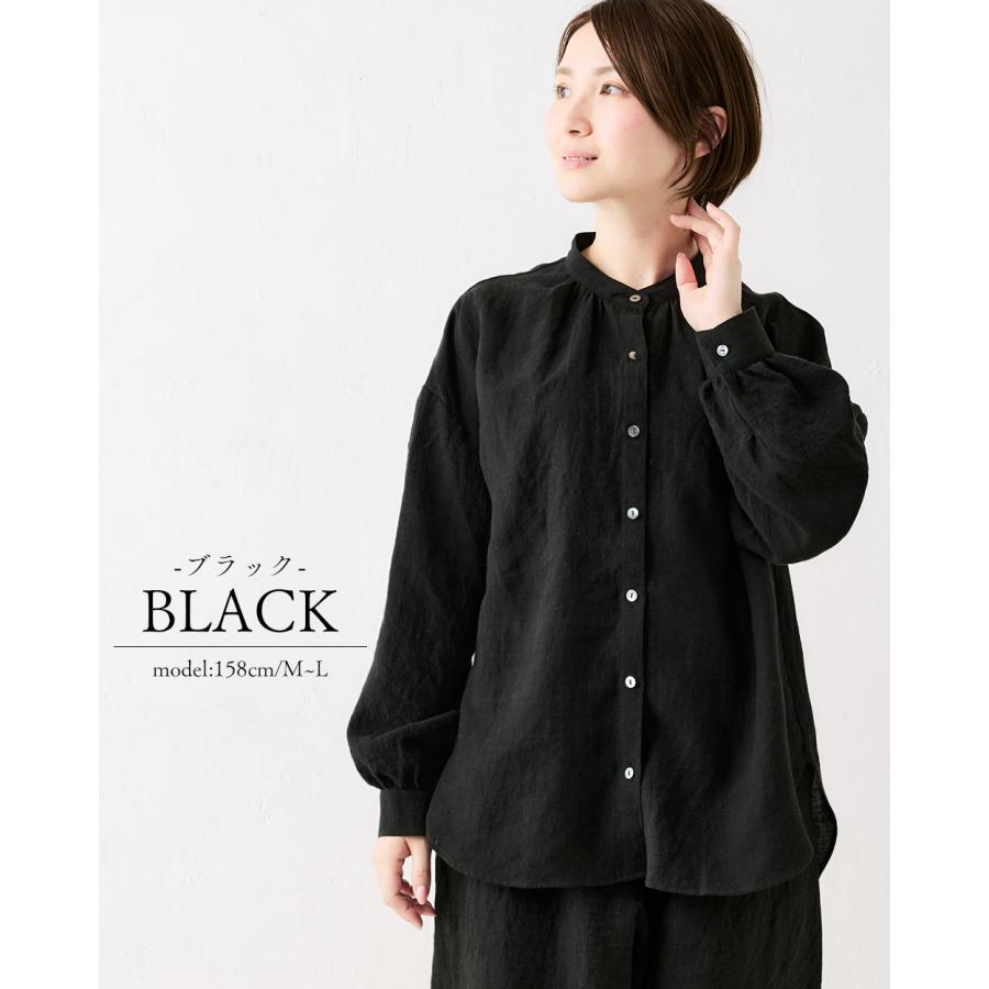 匠の技 東炊き シャツ 日本製 麻 ブラウス 麻100％ スタンドカラー