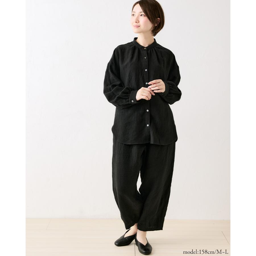 匠の技 東炊き シャツ 日本製 麻 ブラウス 麻100％ スタンドカラー