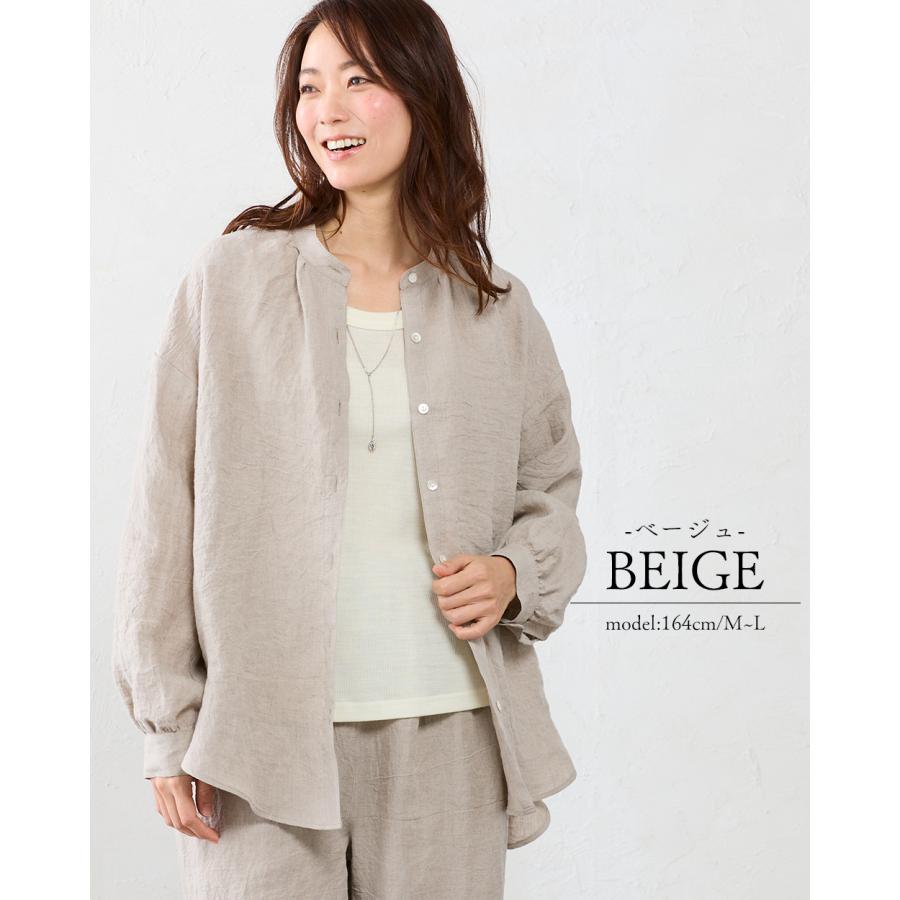 匠の技 東炊き シャツ 日本製 麻 ブラウス 麻100％ スタンドカラー