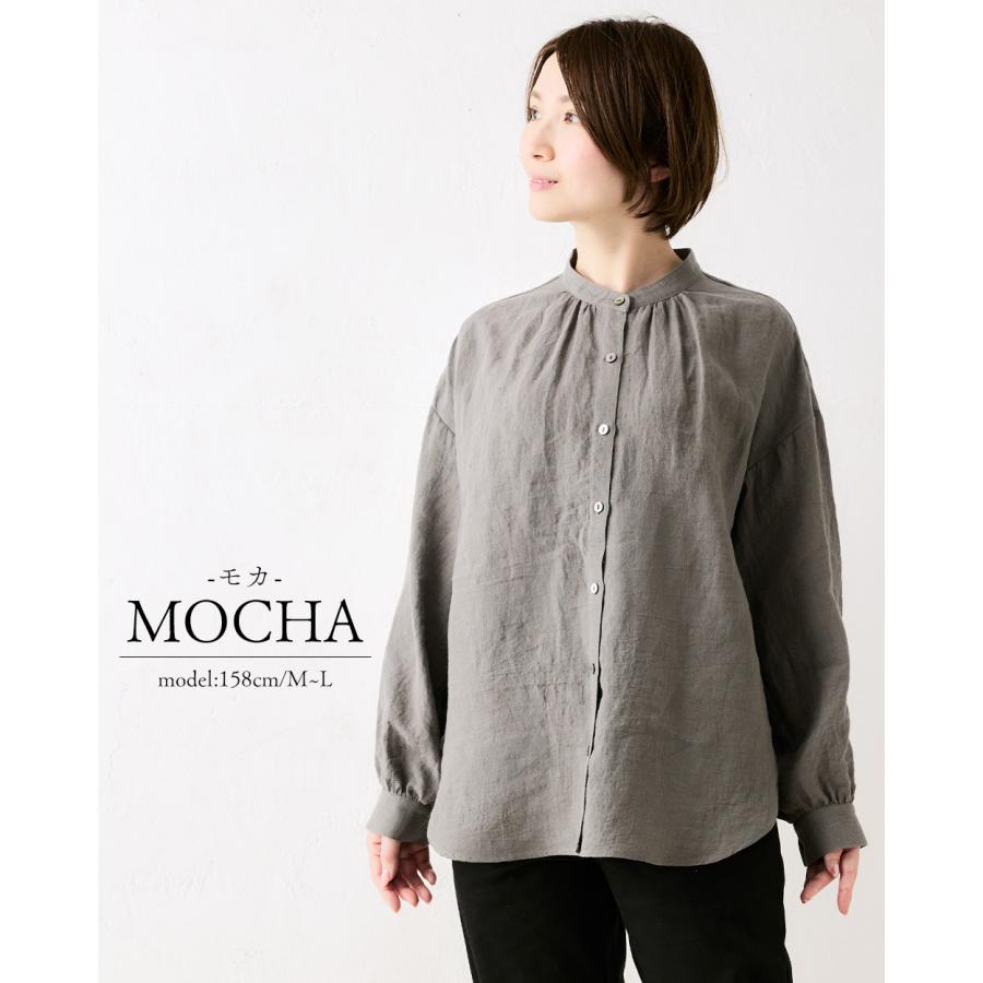 匠の技 東炊き シャツ 日本製 麻 ブラウス 麻100％ スタンドカラー