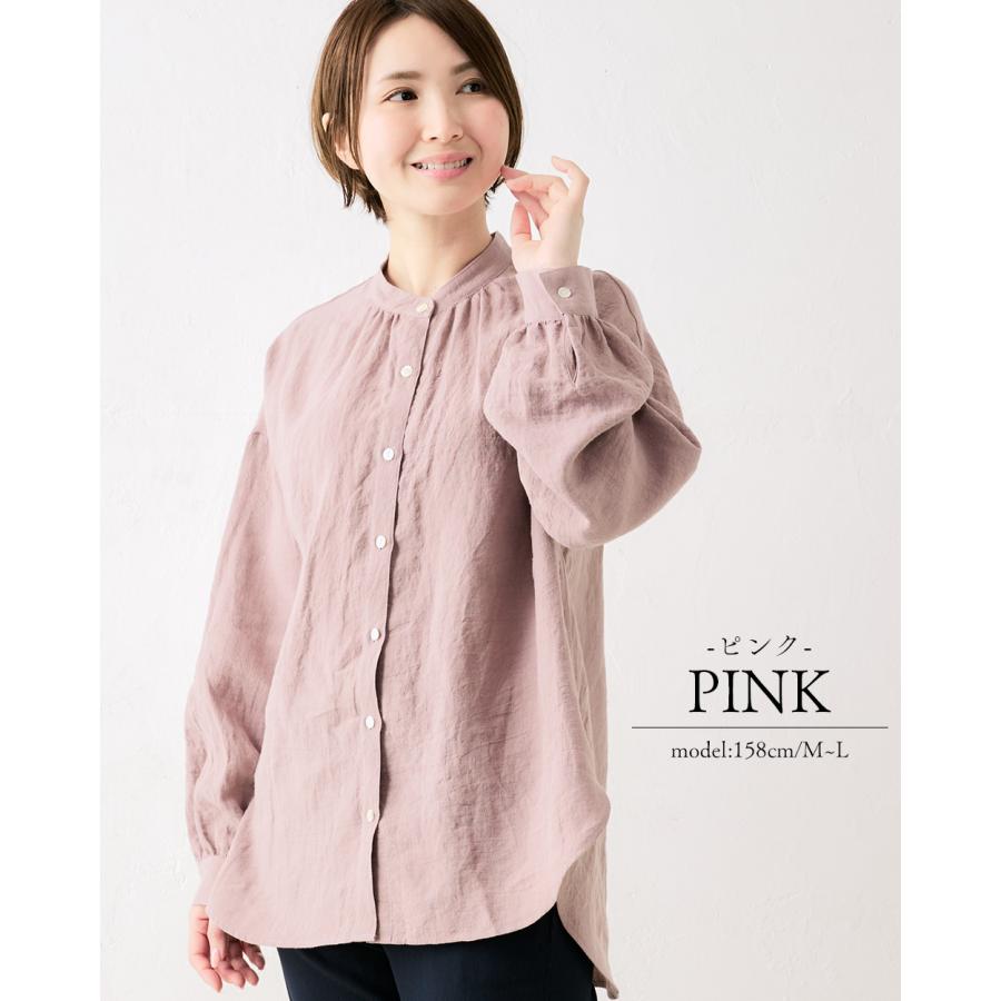 匠の技 東炊き シャツ 日本製 麻 ブラウス 麻100％ スタンドカラー