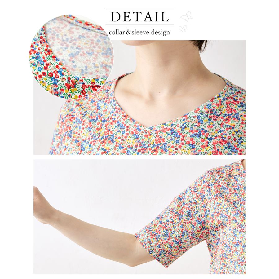 リバティ Vネックカットソー 日本製 プリント 綿100％ コットン 綿 Tシャツ プルオーバー ジャージ 伸縮性 レディース トップス リバティ生地 |  | 21