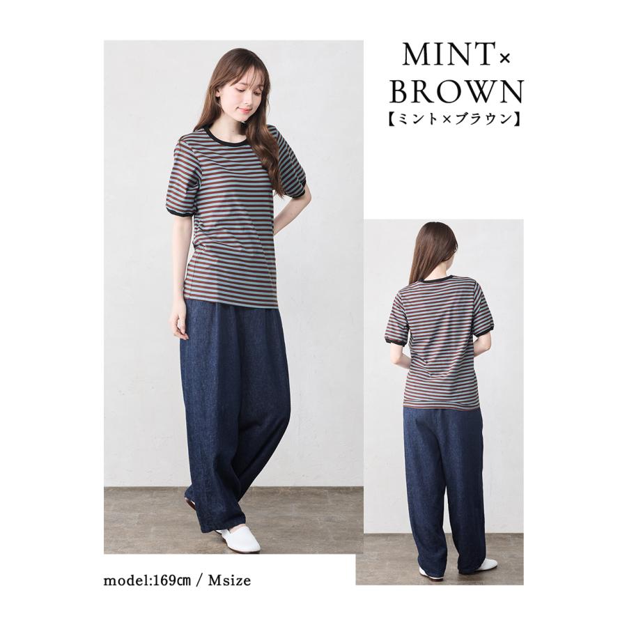 ボーダーTシャツ レディース日本製  半袖 ボーダーカットソー 接触冷感 大人カジュアル きれいめ リブ切り替え 上品 マリン柄 シンプル おしゃれ 春夏 秋 |  | 19