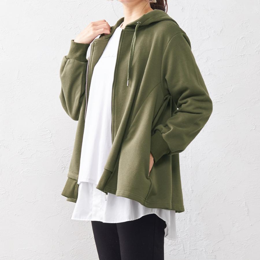 パーカー レディース 秋 冬 40代 フリルパーカー ジップパーカー