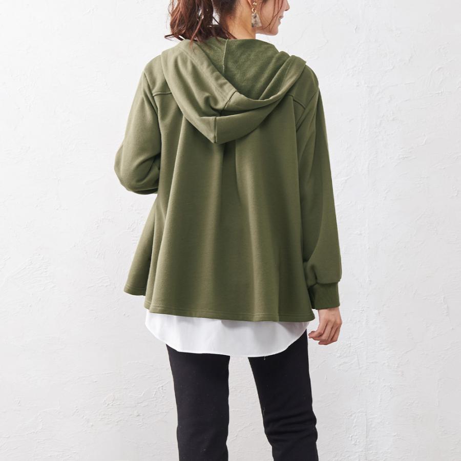 パーカー レディース 秋 冬 40代 フリルパーカー ジップパーカー