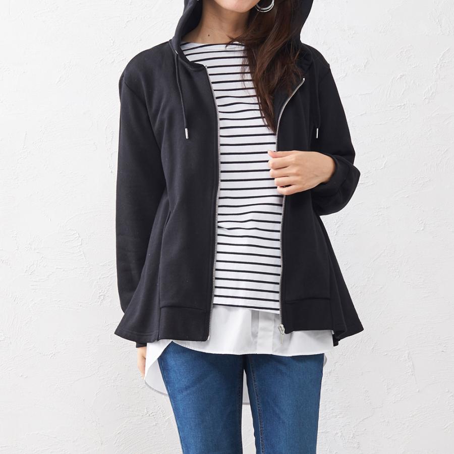 パーカー レディース 秋 冬 40代 フリルパーカー ジップパーカー