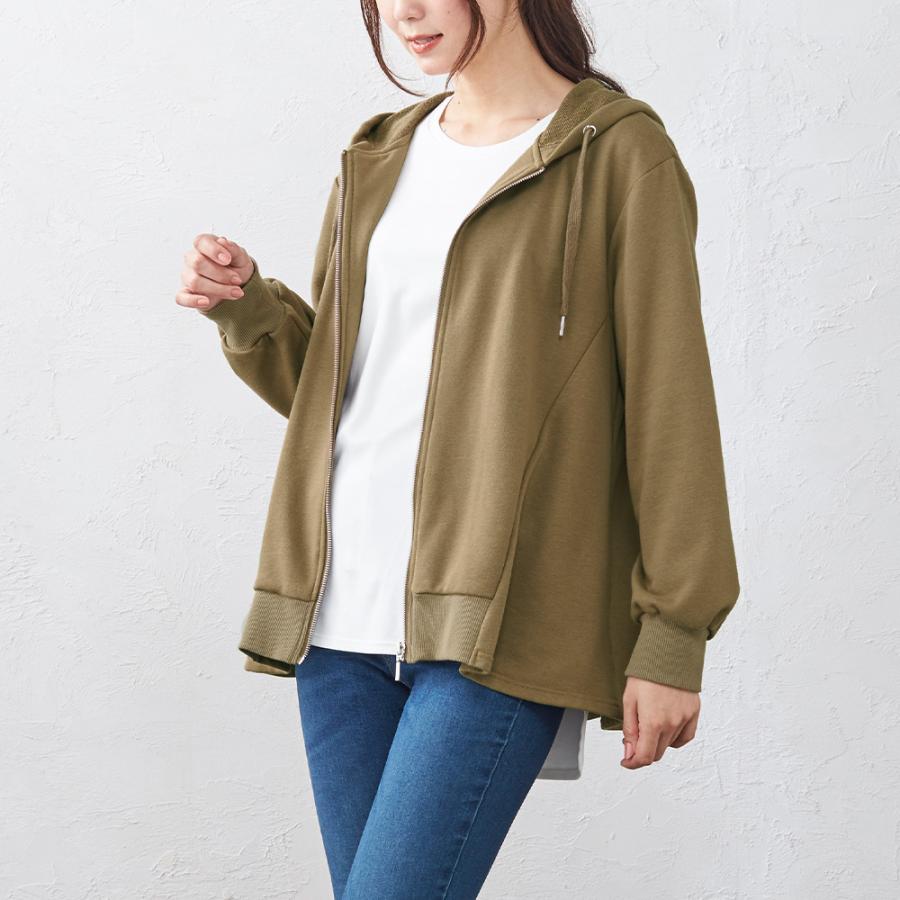 パーカー レディース 秋 冬 40代 フリルパーカー ジップパーカー