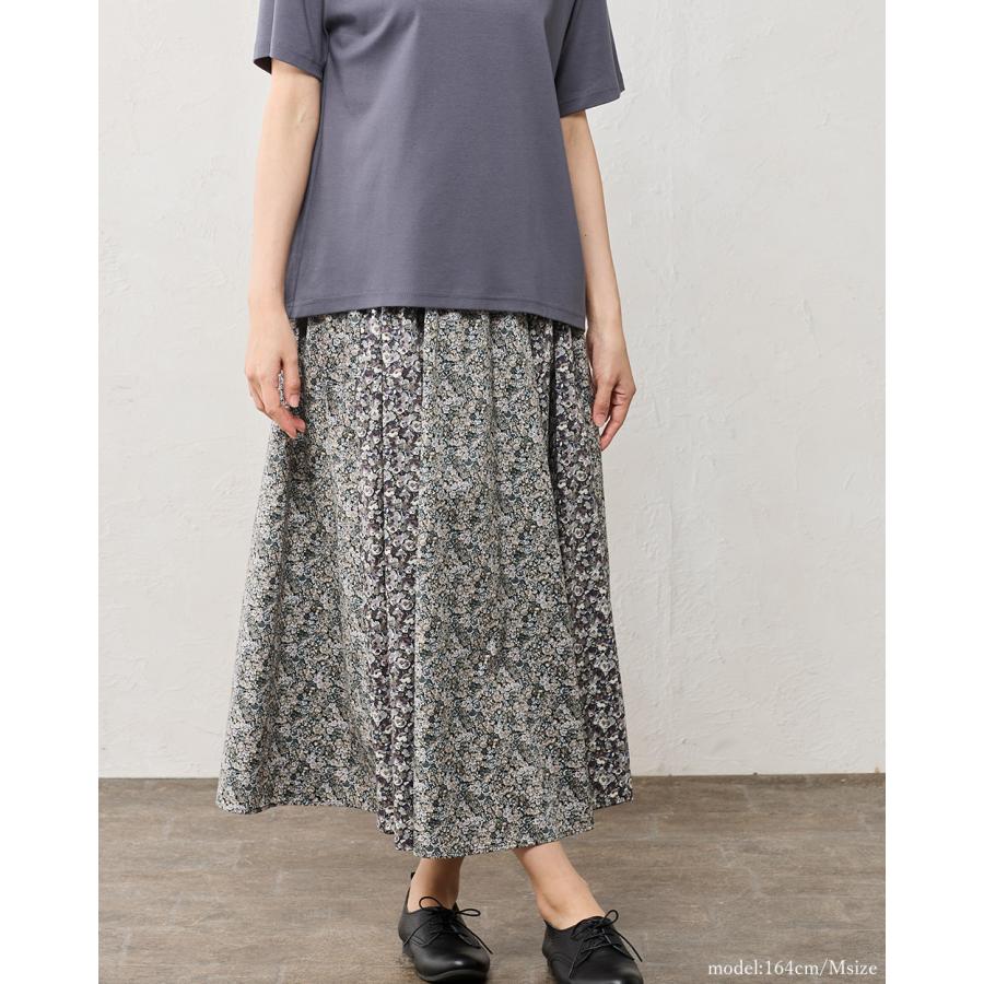 アリスバーリーL リバティ花柄シフォンフレアスカート　LL15号　水色新品タグ付 リバティプリント スカート フレアスカート ロング 日本製 花柄