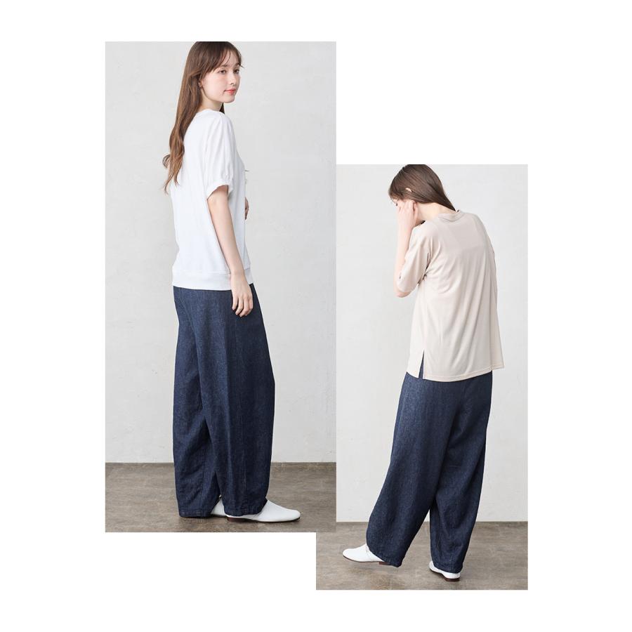 綿麻デニム ワイドパンツ レディース 日本製 バルーンパンツ カーブパンツ コットン リネン 涼しい 夏 洗える ジーパン ボトムス パンツ 体型カバー |  | 21