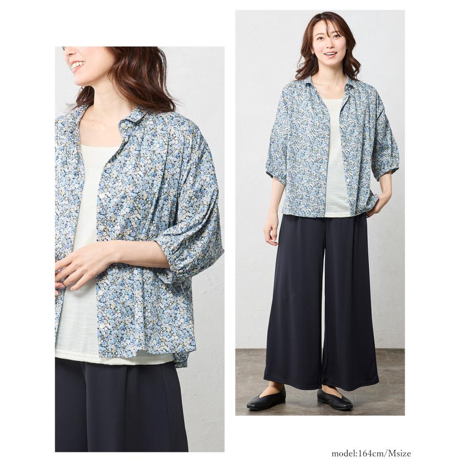 リバティ 日本製 シャツ プリント 綿100％ コットン 綿 ブラウス ドルマン 羽織 7分袖 レディース トップス タナローン 半袖 女性 春 夏 シャツ衿