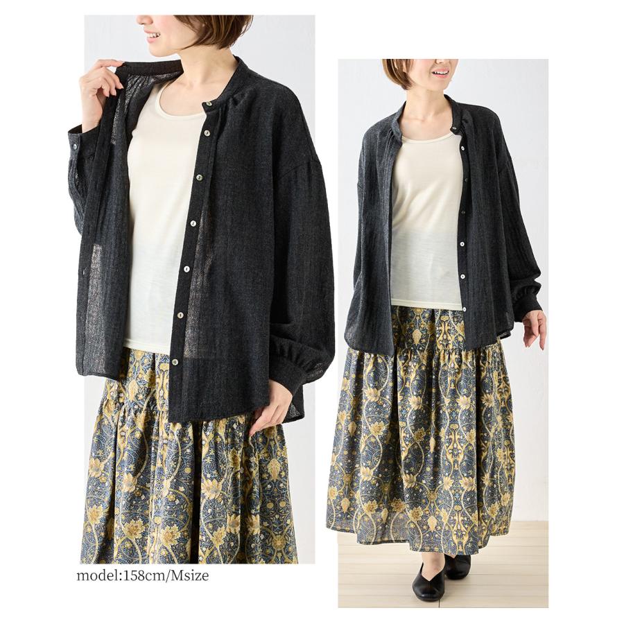 メリノウール シャツ ブラウス 日本製 ウール100% ウールガーゼ