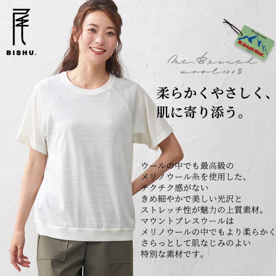 メリノウール 日本製 尾州織り tシャツ インナー トップス カットソー 半袖 レディース 登山 ゆったり クルーネック 春 夏 秋 冬の画像