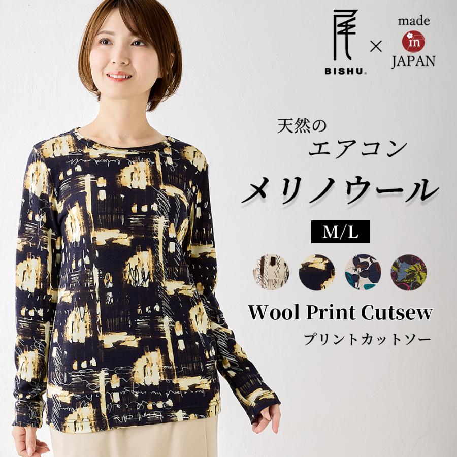 メリノウール 日本製 プリント tシャツ インナー 登山 シャツ 長袖 レディース クルーネック カットソー ウール100% 40代 50代 60代 メリノウール 日本製 プリント tシャツ インナー 登山 シャツ