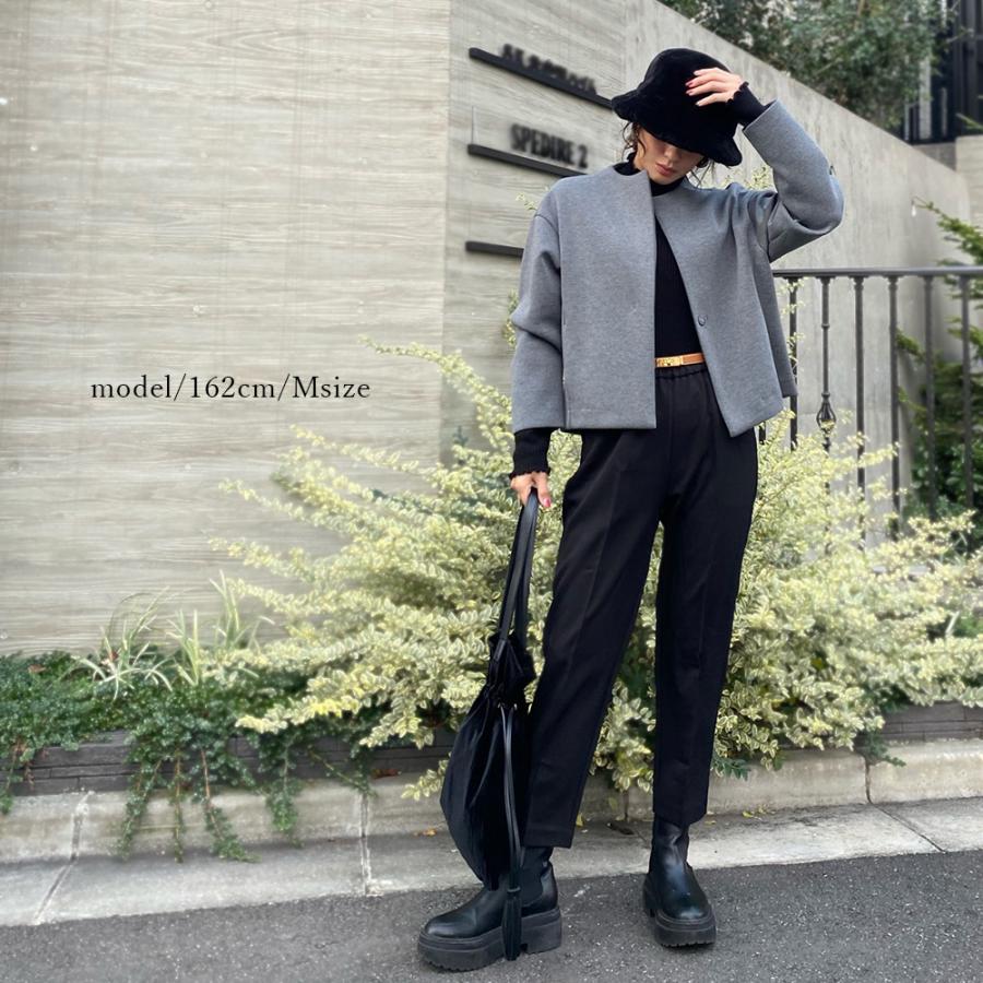 Drawer ショートスリーブノーカラーコート　新品訳あり　お洒落ジャケット ショートジャケット レディース 秋冬 ショートコート 40代 50代