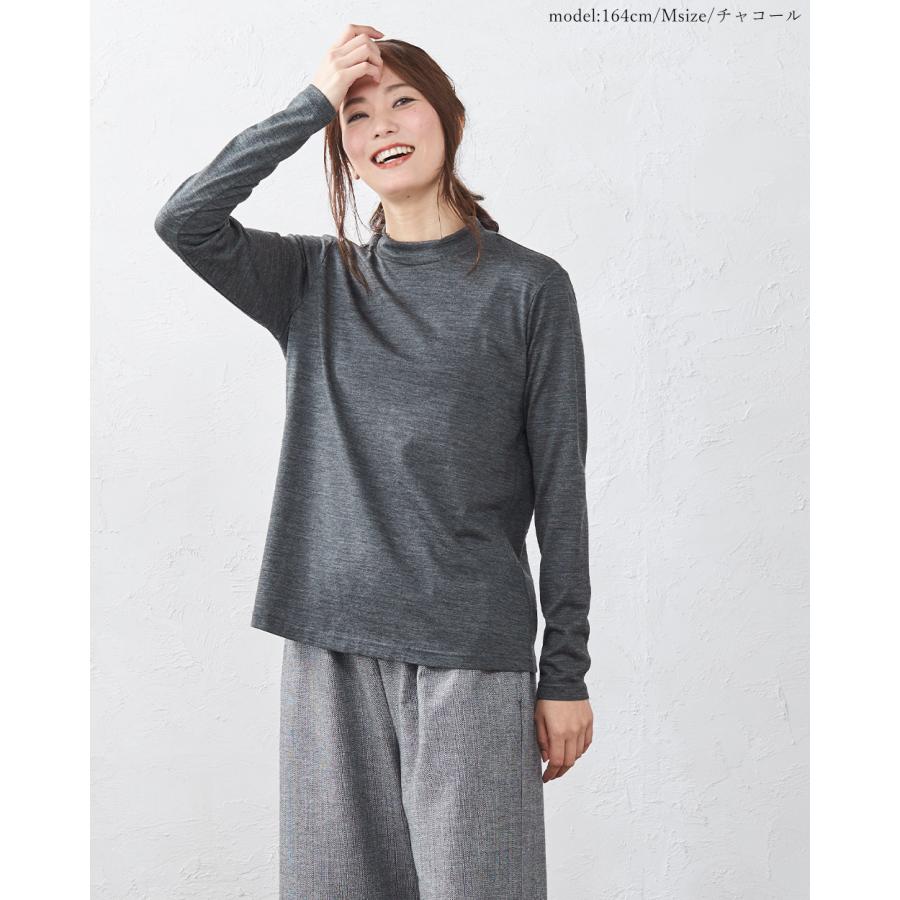 スーパー120 メリノウール 日本製 尾州織り モックネック tシャツ インナー レディース 長袖 登山 あったかインナー 7190802の画像