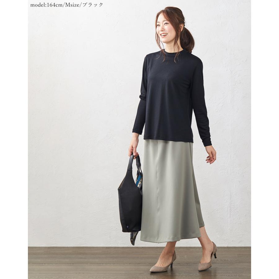 スーパー120 メリノウール 日本製 尾州織り モックネック tシャツ インナー レディース 長袖 登山 あったかインナー 7190802の画像