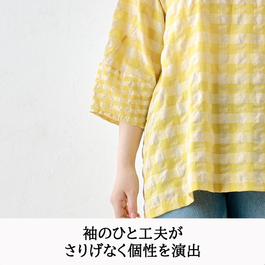 【限定品】日本製 ブラウス チェック レディース 春 夏 秋 トップス レディース 女性 春 夏 クルーネック 丸襟 カジュアル さらさら 薄手 女性カジュアル |  | 13