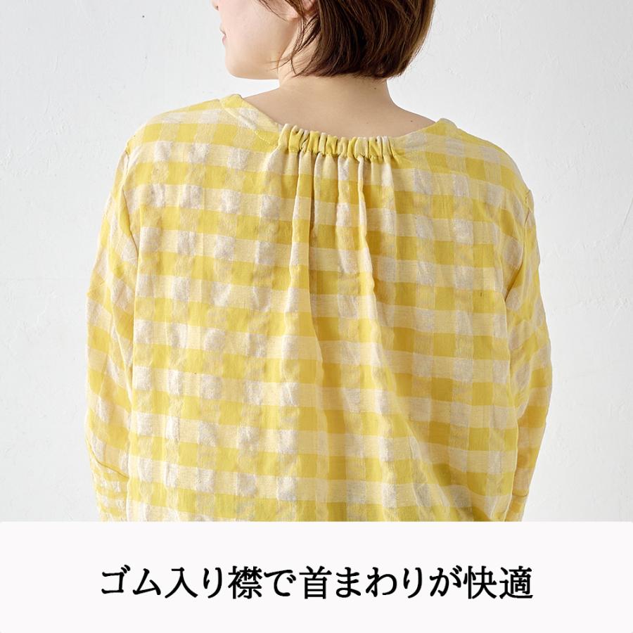 【限定品】日本製 ブラウス チェック レディース 春 夏 秋 トップス レディース 女性 春 夏 クルーネック 丸襟 カジュアル さらさら 薄手 女性カジュアル |  | 14