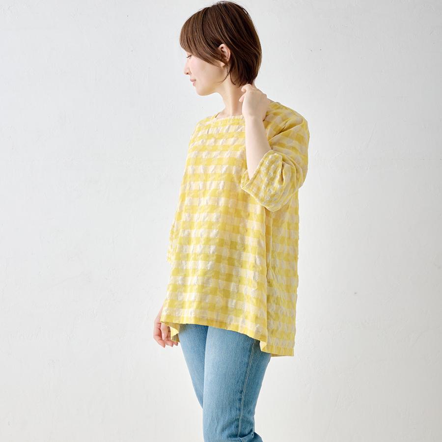 【限定品】日本製 ブラウス チェック レディース 春 夏 秋 トップス レディース 女性 春 夏 クルーネック 丸襟 カジュアル さらさら 薄手 女性カジュアル |  | 05