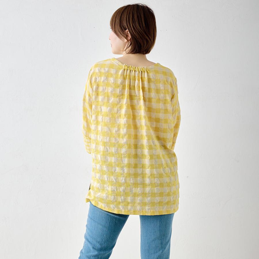 【限定品】日本製 ブラウス チェック レディース 春 夏 秋 トップス レディース 女性 春 夏 クルーネック 丸襟 カジュアル さらさら 薄手 女性カジュアル |  | 06