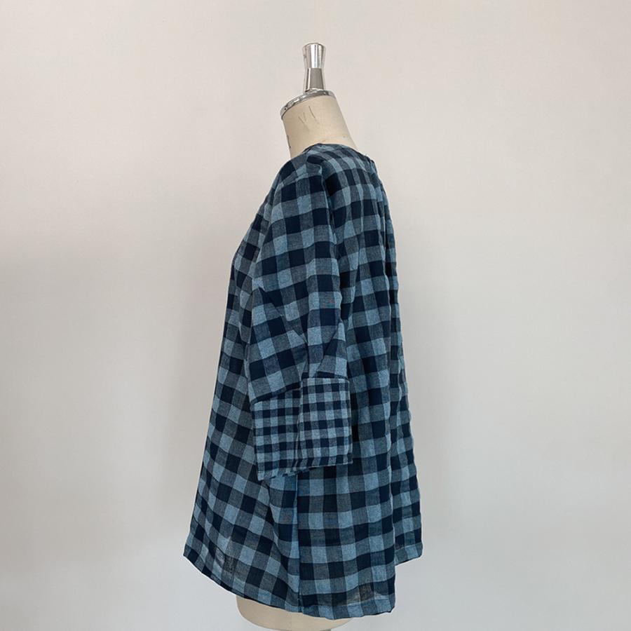 【限定品】日本製 ブラウス チェック レディース 春 夏 秋 トップス レディース 女性 春 夏 クルーネック 丸襟 カジュアル さらさら 薄手 女性カジュアル |  | 08