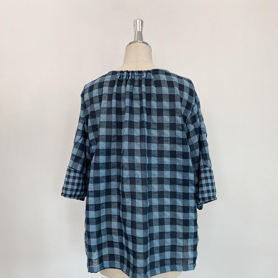 【限定品】日本製 ブラウス チェック レディース 春 夏 秋 トップス レディース 女性 春 夏 クルーネック 丸襟 カジュアル さらさら 薄手 女性カジュアル |  | 09