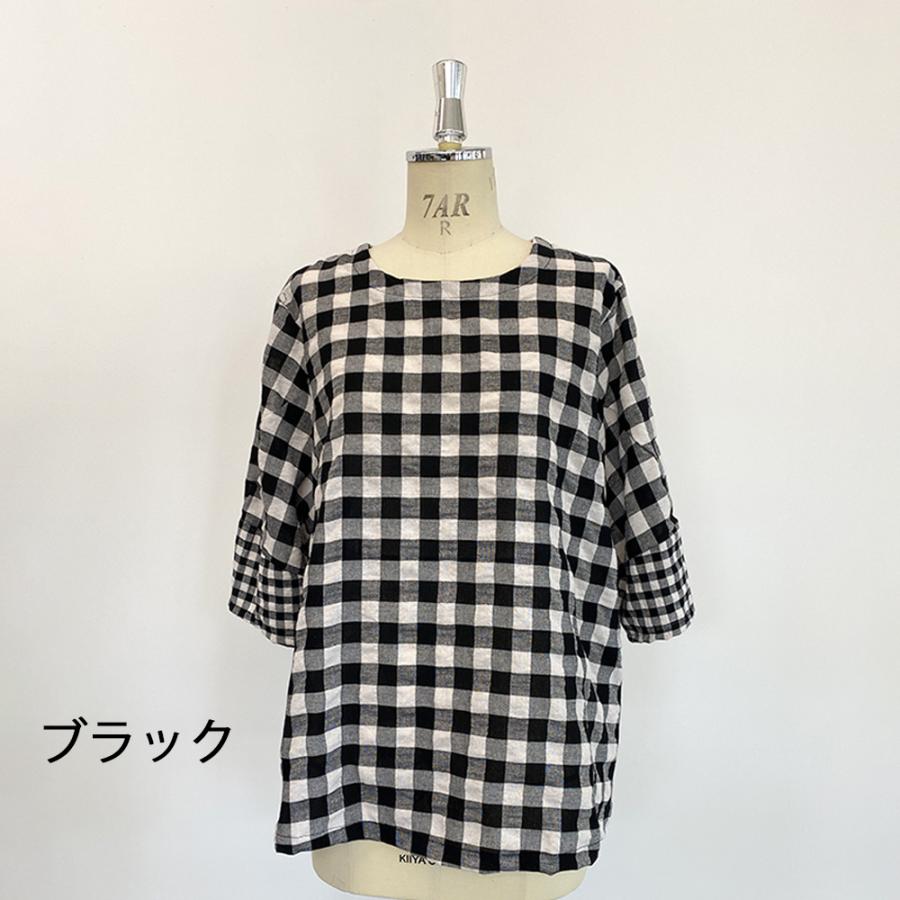 【限定品】日本製 ブラウス チェック レディース 春 夏 秋 トップス レディース 女性 春 夏 クルーネック 丸襟 カジュアル さらさら 薄手 女性カジュアル |  | 10