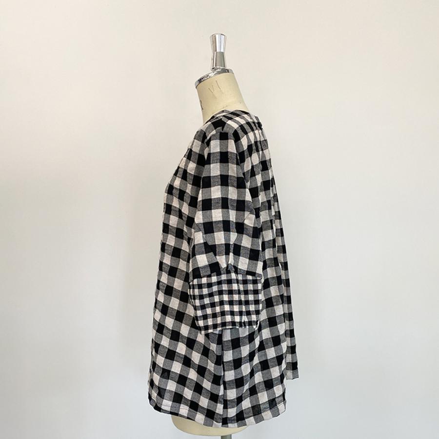 【限定品】日本製 ブラウス チェック レディース 春 夏 秋 トップス レディース 女性 春 夏 クルーネック 丸襟 カジュアル さらさら 薄手 女性カジュアル |  | 11