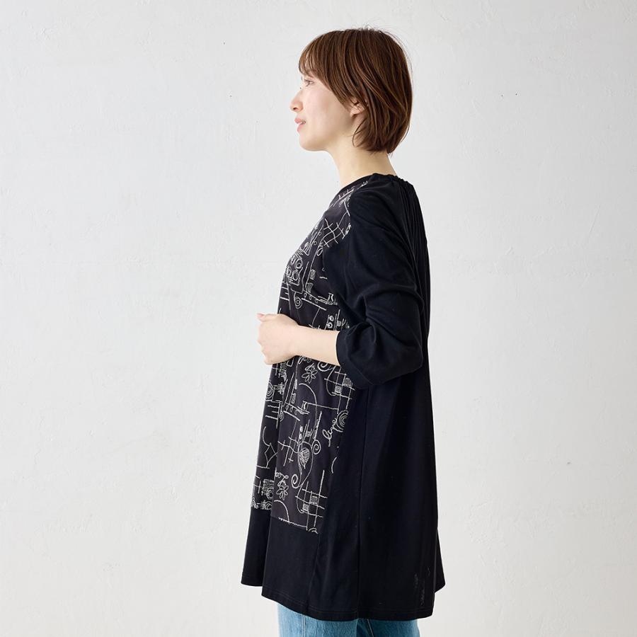 限定品】綿100％ コットン チュニック アート柄 半袖 トップス