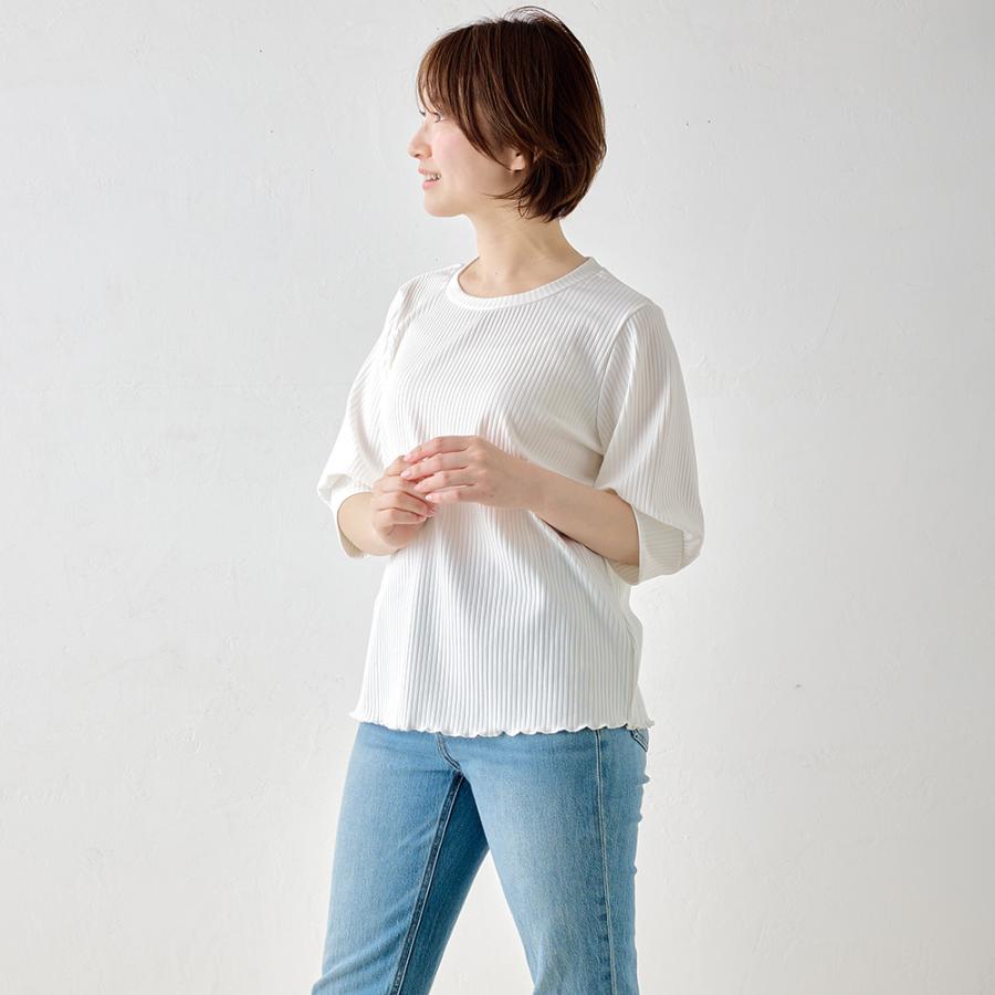 【限定品】リブカットソー ゆるふわ 半袖 五分袖 トップス レディース 春 夏 秋 L LL クルーネック 丸襟 カジュアル さらさら 薄手 女性カジュアル |  | 02