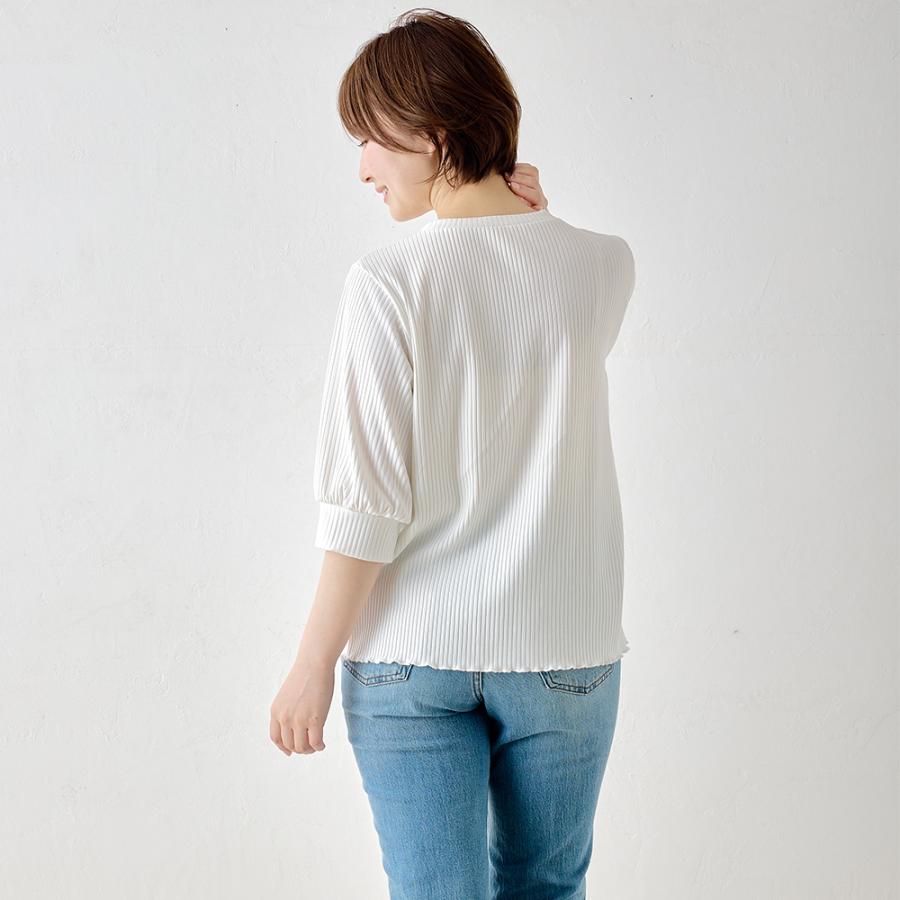 【限定品】リブカットソー ゆるふわ 半袖 五分袖 トップス レディース 春 夏 秋 L LL クルーネック 丸襟 カジュアル さらさら 薄手 女性カジュアル |  | 03