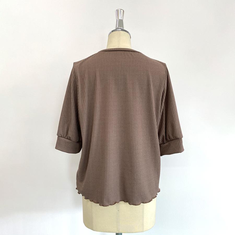 【限定品】リブカットソー ゆるふわ 半袖 五分袖 トップス レディース 春 夏 秋 L LL クルーネック 丸襟 カジュアル さらさら 薄手 女性カジュアル |  | 06